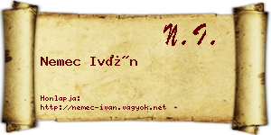 Nemec Iván névjegykártya