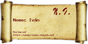 Nemec Iván névjegykártya